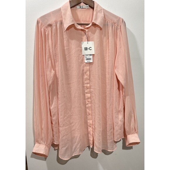 Uniqlo :C Women XL Sheer Volume Long Sleeve Blouse With Tank Top Pink NWT - Picture 2 of 10